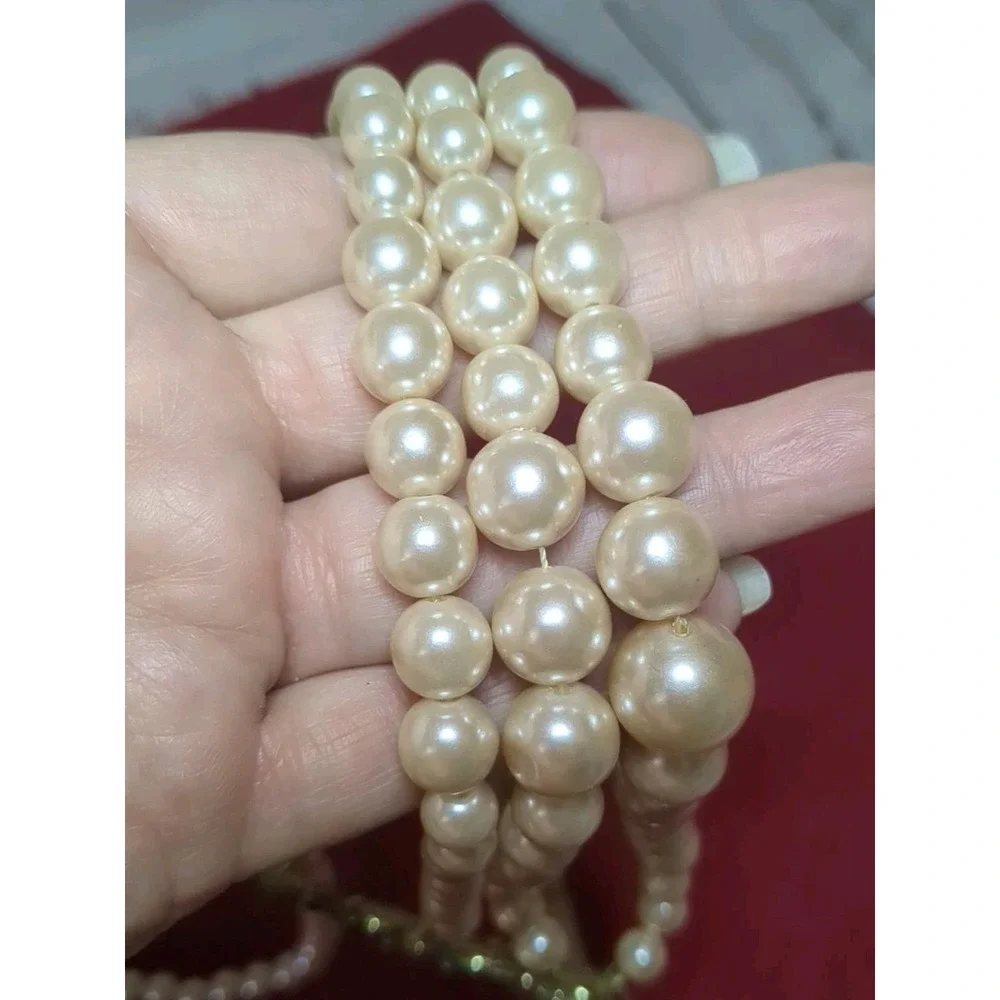 Vintage Faux Pearl And Rhinestone 3‎ Strand Necklace